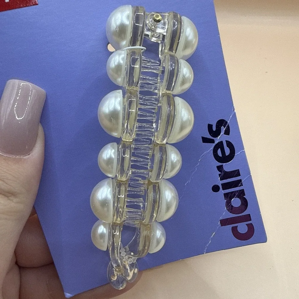 Claire's Faux Pearl Hair Twist Clip Jaws Plastic 4